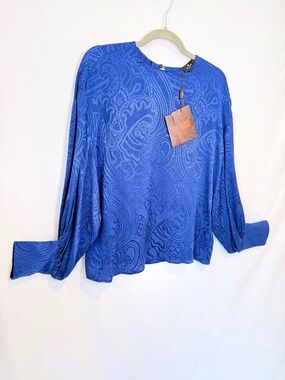 NWT ETRO Paisley Blue Silk Blouse size 42 (Italy)